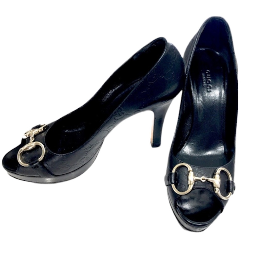 Authentic Gucci Horse bit peep toe pumps size 36C